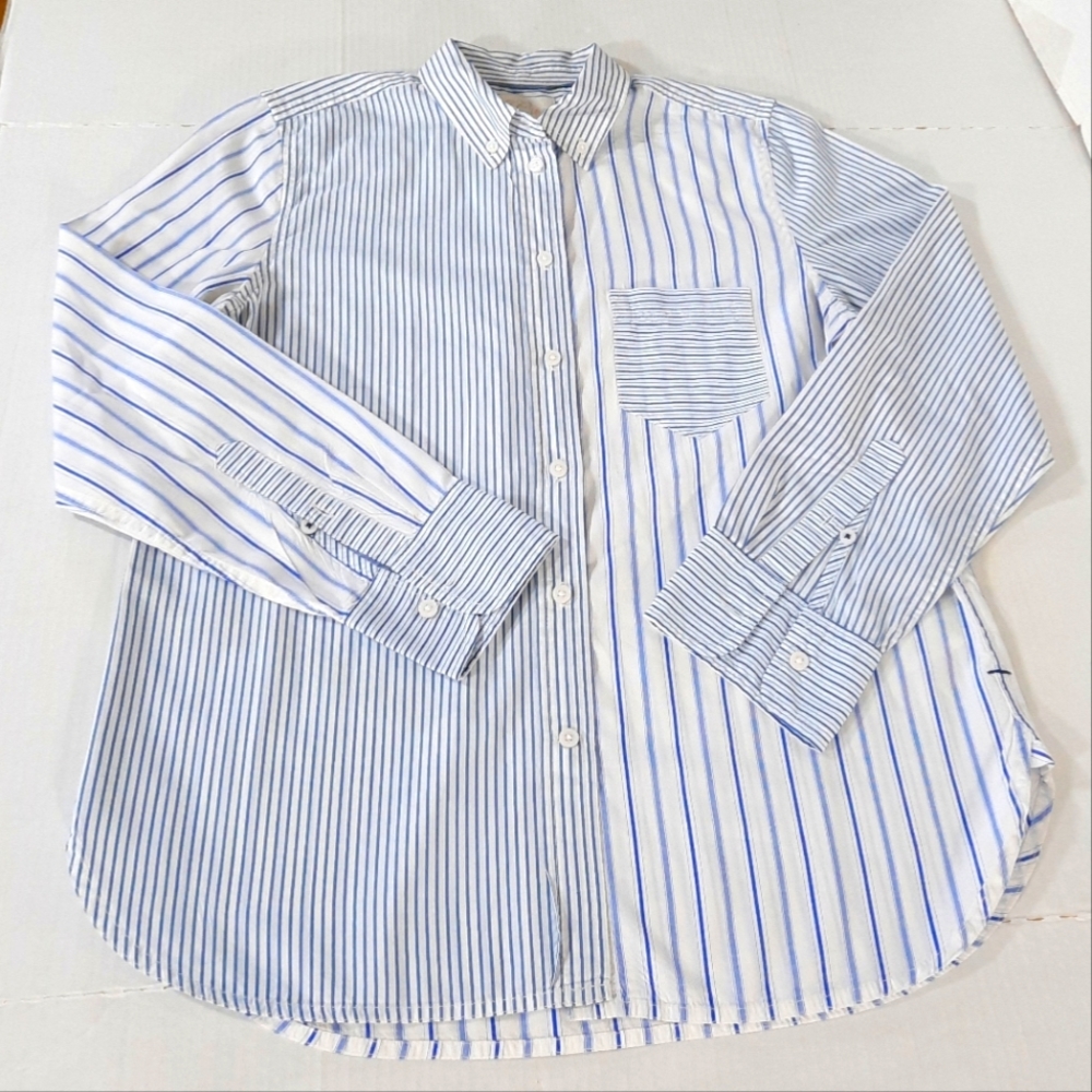 J Crew Classic Fit Washed Cotton Poplin Shirt in Mixed Stripe